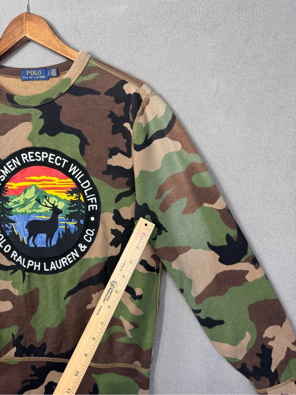 Polo Ralph Lauren Wildlife Sportsmen Cookie Patch Camo Crewneck Sweatshirt, S